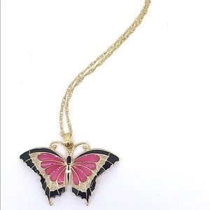 Enamel 14K Gold Butterfly 16" Necklace & Pendant